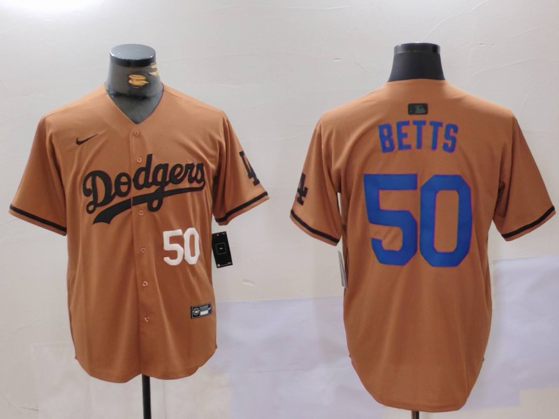Men Los Angeles Dodgers #50 Betts army green joint name 2024 Nike MLB Jersey style 3